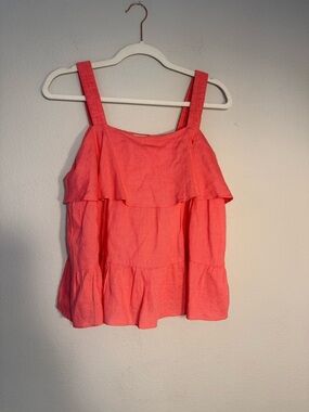Joy Joy 100% Cotton Pink Ruffle Tiered Sleeveless Top XS preppy babydoll spring